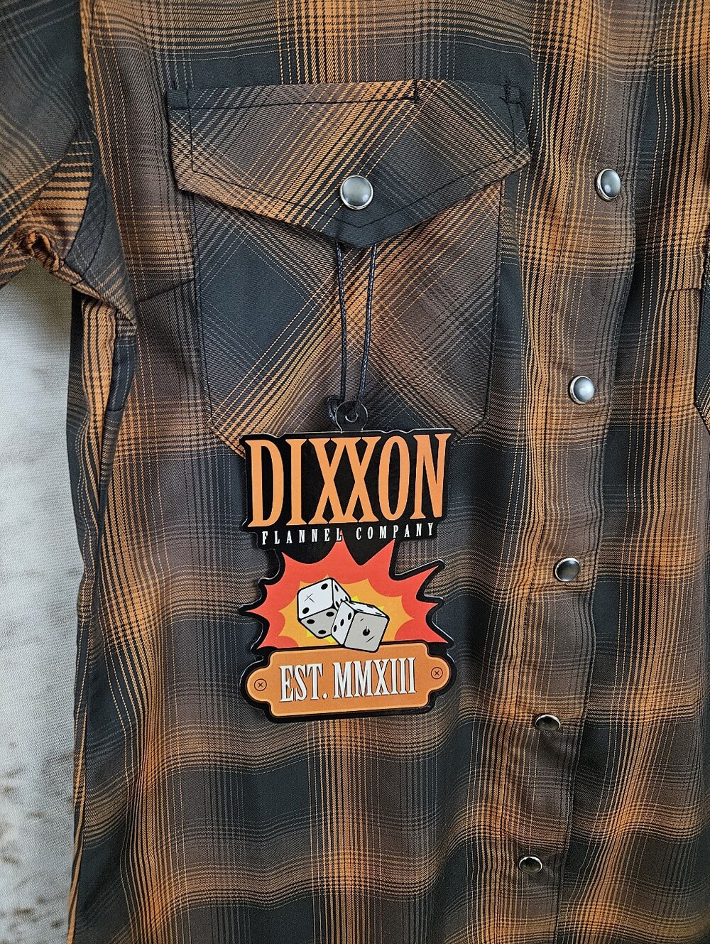 DIXXON The Hardin Bamboo Button Snap Women’s Medium Brown Tan Orange Moto NWT M - Picture 3 of 9